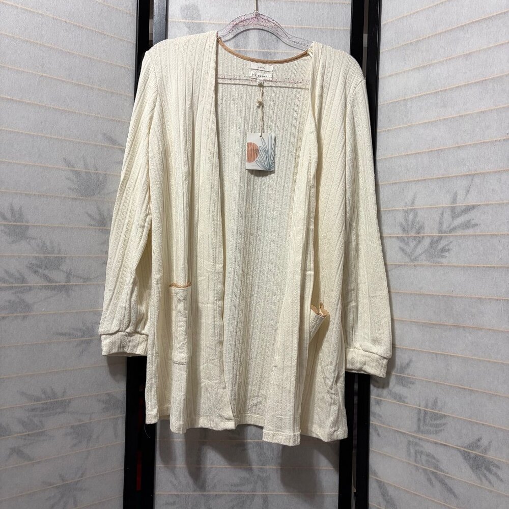 Blu Pepper Cardigan L Cream Knit Open Front Cozy Life Soft Boho Cottagecore New